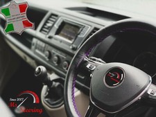 FITS DODGE RAM SRT-10 04-06 BLACK LEATHER STEERING WHEEL COVER | PURPLE STITCH