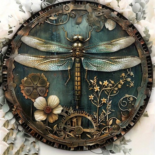 Steampunk dragonfly round - steampunk,