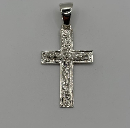 Silver cross crucifix - silver, pendant