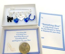 Something Blue Lucky Bridal Charm with Black Cat +Lucky Sixpence for Shoe
