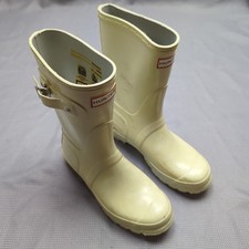 Hunter Women's Gloss Short Wellies UK 5 Cream Off White Rubber Boots Yellowing