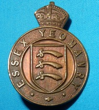 THE ESSEX YEOMANRY REGIMENT BRITISH MILITARY CAP BADGE - 2 LUGS - GENUINE