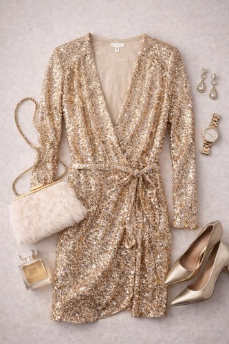 Gold sequin wrap mini - gold,