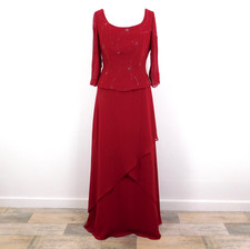 Romantica Ruby Red Beaded Evening Dress Size 16 Maxi Layered Hem Brand New