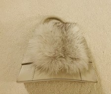 Ecru Leather Top Handle/Cross-Body Bag With Arctic Fox Fur Trim - Brand New
