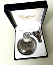 New WOODFORD Silver Plated Pocket Watch Embossed 'Best Man'