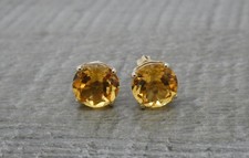 Stunning 9ct Yellow Gold 5ct 9mm Round Cut Natural Citrine Stud Earrings