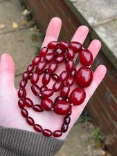 Vintage Phenolic Cherry Amber Bakelite Bead Necklace Faturan 63.5 G Not Marbled