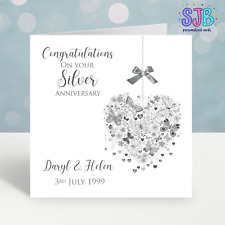 25th Anniversary Card,  Personalised, Silver Wedding Anniversary Card