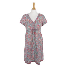 East With Anokhi Size 12 Pink Grey Circle Pattern 100% Cotton V-Neck Dress