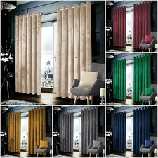 Blackout Crushed Velvet Curtains Eyelet Ring Top Ready Made Lined Pair Curtains