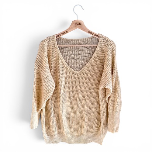 Ladies beige knitted jumper - beige,