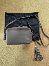 Authentic YSL Saint Laurent Grey Crossbody Camera Bag Logo Tassle
