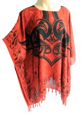 Ladies ORANGE/ BLACK TRIBAL PRINT Kaftan Poncho Tunic beach large plus size new