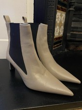 ZARA New Cream/beige Genuine Soft Leather Heeled Pointed Ankle Boot Size UK5/38
