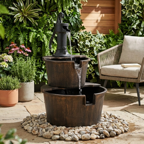 Rustic barrel water feature - barrel,