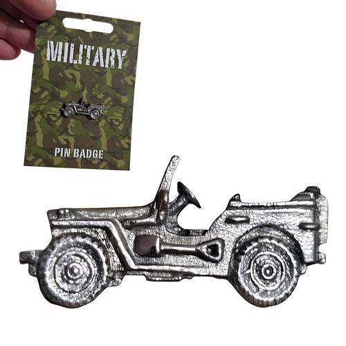 Military jeep pin badge - military, pewter