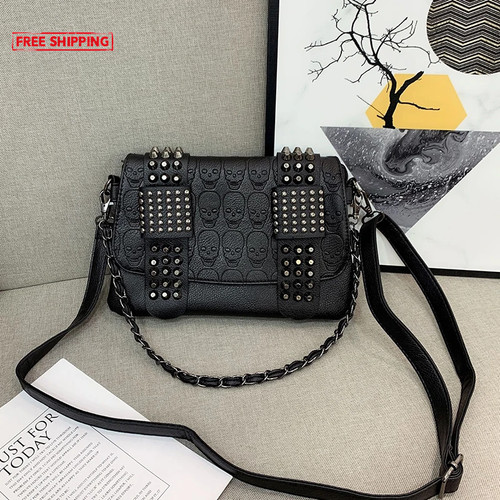 Goth skull studded messenger - goth,