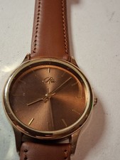 Rio Unisex Quartz Watch Brown Leather Strap Working New Battery New Strap.   172