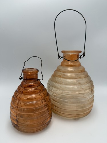 Vintage pair amber glass - pair,