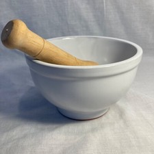 White ceramic pestle with wooden mortar - white glaze