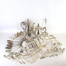 Job Lot 5.75kg Silver Plated EPNS Metalware Cutlery Spoons Forks Teapots - STL