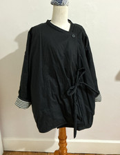Toast Quilted Coat L /XL Chest 58in Wrap Front Black Cotton with Check Lining