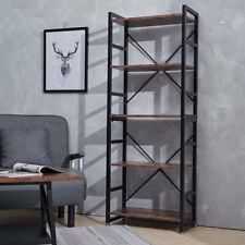 Industrial Bookcase Shelving Unit 5 Tier Rustic Wood Storage Bookshelf Organizer
