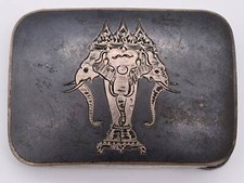 Sterling Silver Nielloware Siam Southeast Asia Elephant Motif Slide Belt Buckle