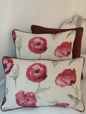 ONE  LAURA ASHLEY HANDMADE CUSHION COVER FRESHFORD CRANBERRY 12" X 18" PIPED 