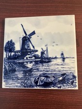 Delft Handpainted Wall Tile Blue White Dutch 6” Windmill