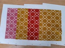 4 x orla kiely chenille fabric  sample book remnant pieces-  pink, gold, russet