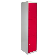 Monster Shop Metal Storage Lockers - Three Doors, Flatpacked, Red