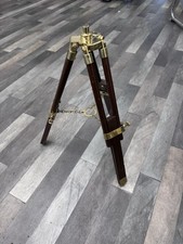 short brass and wood tripod stand for a telescope adjustable hight nautical