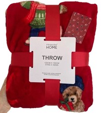 Primark Red Christmas Teddy Bear Blanket Fleece Blanket - Brand New