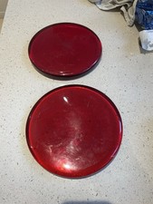 Two Red Glass Presentation Platters Approx 20cm Diameter 2cm High