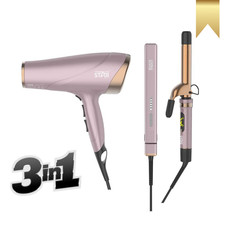 3 in 1 Hair Dryer Straightener Curler | Travel Hair Styling Kit - Rose Gold