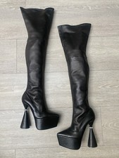 RRP £895 GENUINE BLACK ALL LEATHER DACCORRI THIGH HIGH HEELED BOOTS, UK 3/36