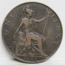 1903 One Penny Coin Edward VII British -   Good Grade #227