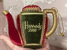 HARRODS Vintage 2006 Velvet Beaded Teapot Christmas Tree Bauble Decoration