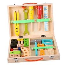 Wooden Repair Box Building Tool Kit Pretend Play Toy Set for Children
