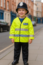 Boys Kids Policeman Cop Fancy Dress Up Costume & Helmet To Fit Age 3-5 Years
