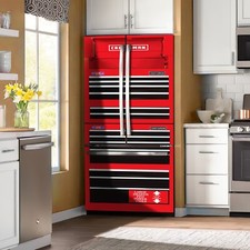 Red ToollBox Fridge Wrap, Men cave Garage Refrigerator Decal, Rustic Sticker