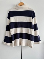 Champion Navy White Striped Knit Roll Neck Sweater Jumper Womens Size L VTG