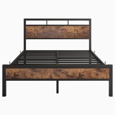 JELUTE Double Bed Frame with Wooden Storage Shelf Headboard Boxed