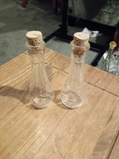 2 Mini Corked Clear Glass Flute Bottles 5" High