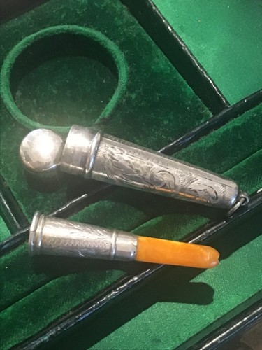 Silver amber cheroot holder - holder, in