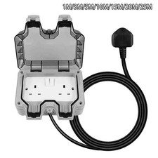 Outdoor Socket Waterproof Double Plug Extension Lead External 2 Gang Switched