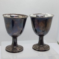 Vintage Pair of Silver Plate Egg Cups 2.5" 65mm tall Nice Patina Used