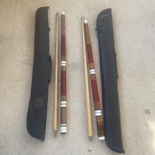 2x Vintage 1980s Snooker Pool Cue 4-Piece Set Riley + soft Case